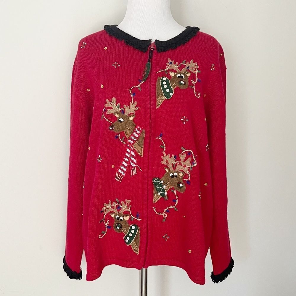 Tiara Christmas Zip Cardigan